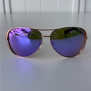 Michael Kors Rose Gold Aviator Sunglasses with Purple Mirrored Lenses